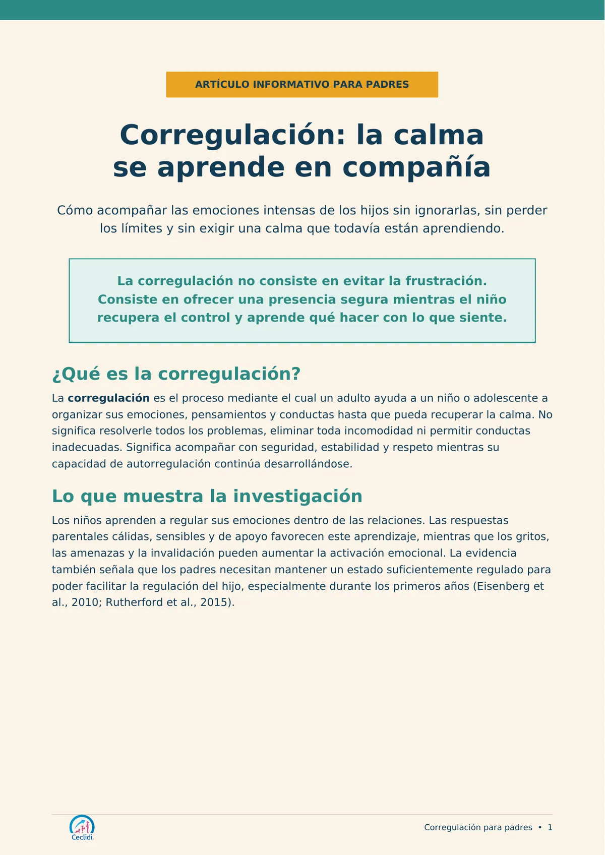 Corregulación: La Calma se Aprende en Compañía